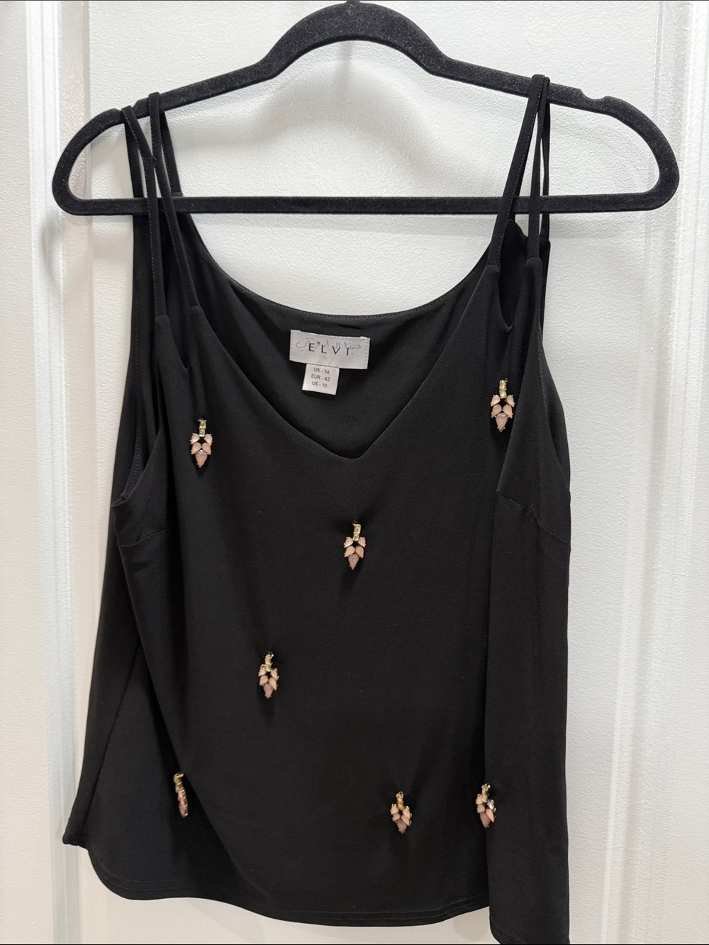 Elvi Black Camisole with Pink Crystal Embellishments